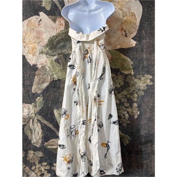 Anthropologie Maeve Sea Creatures Strapless Buttondown Wide-Leg Jumpsuit - Picture 8 of 16